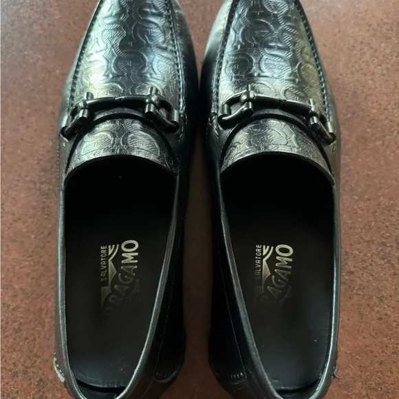 Salvatore Ferragamo Embossed Black Loafers